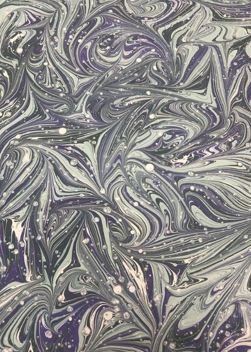 Purple, Green, Duck Egg Blue Hand Marbled Paper