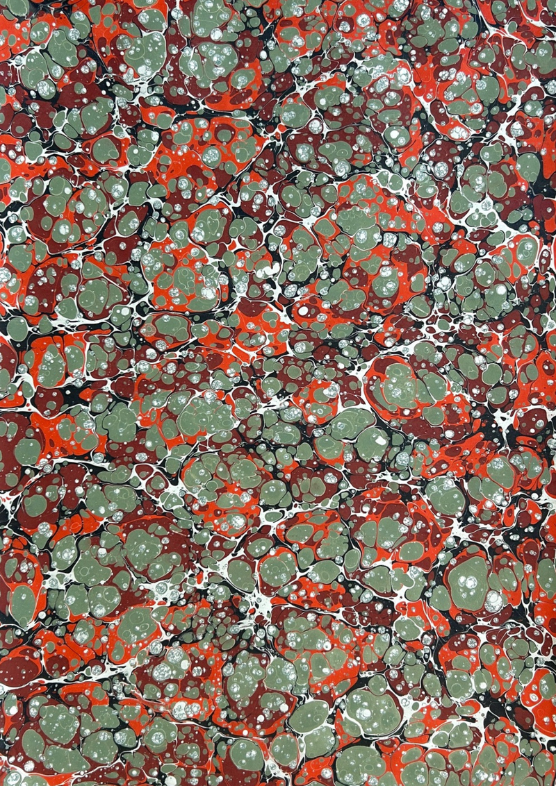 Orange Taupe Black Stone Hand Marbled Paper - Liberties Papers