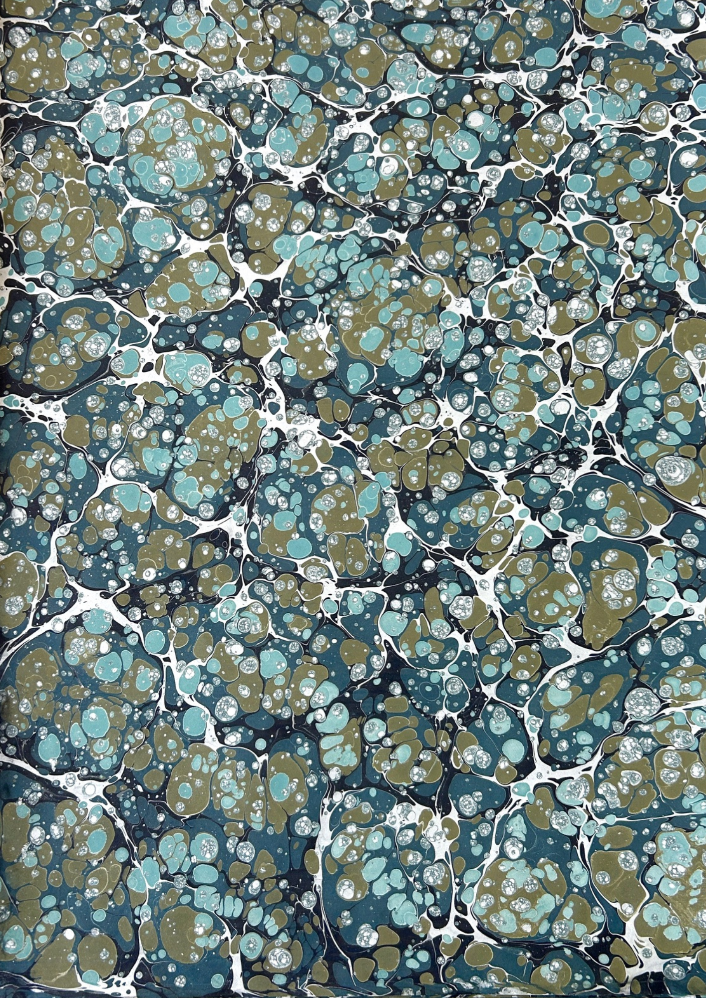 Green Teal Black Stone Hand Marbled Paper - Liberties Papers