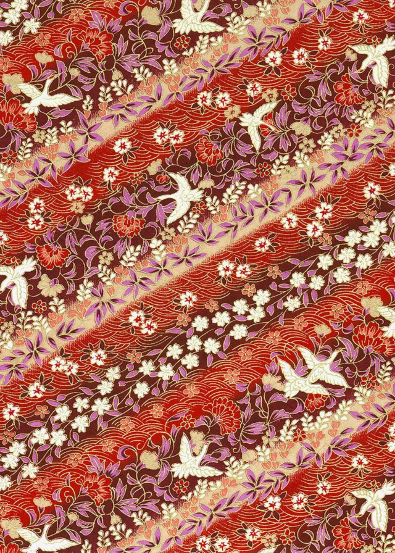 Chiyogami  Crane Flowers