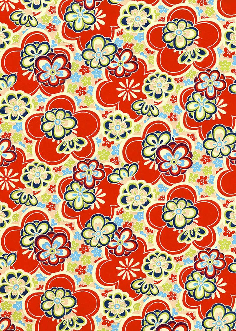 Chiyogami  Retro Flower Red