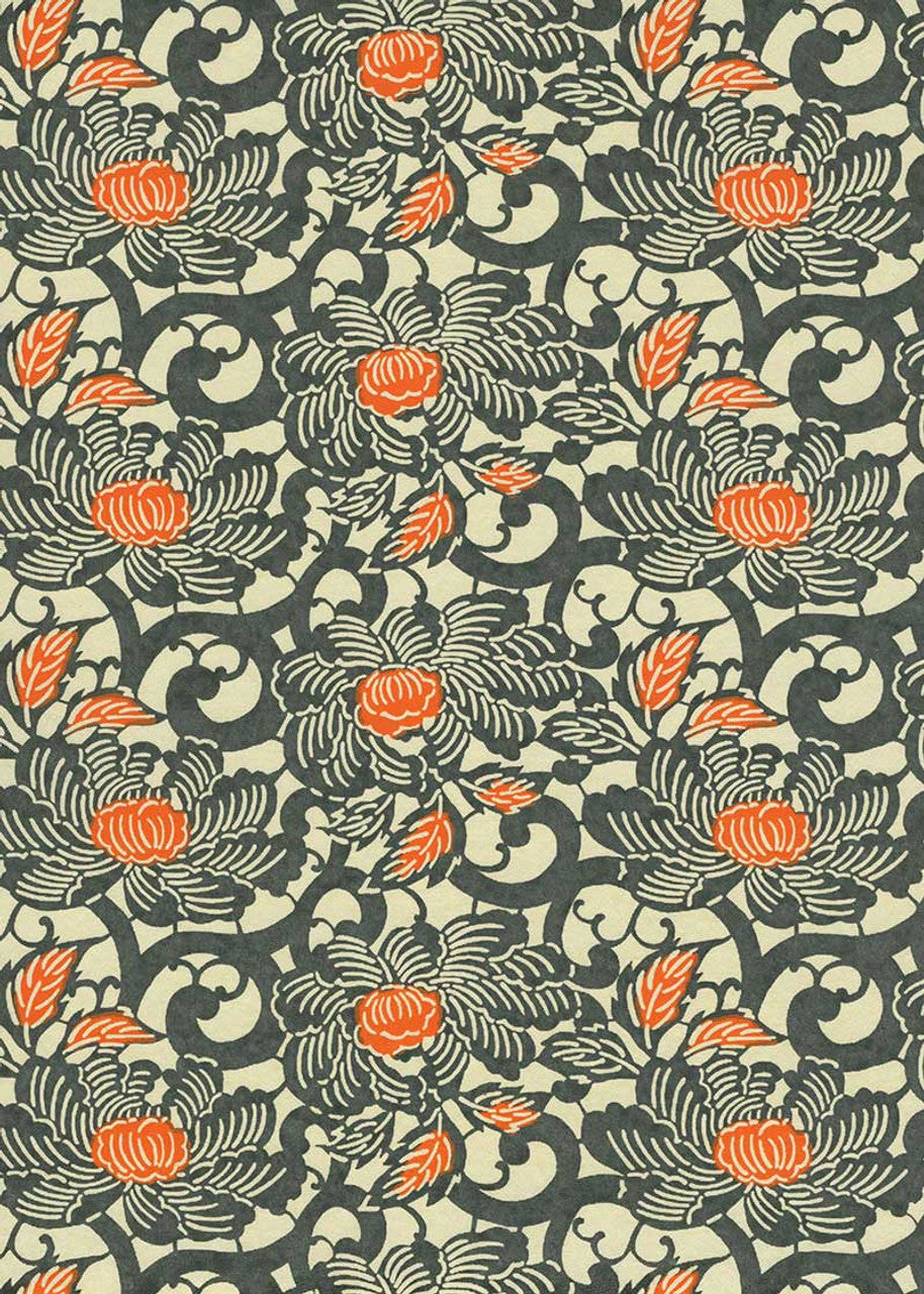 Chiyogami Grey Orange Peony