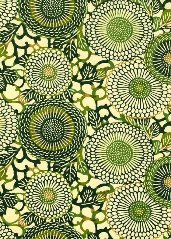 Chiyogami Green Green Dahlias