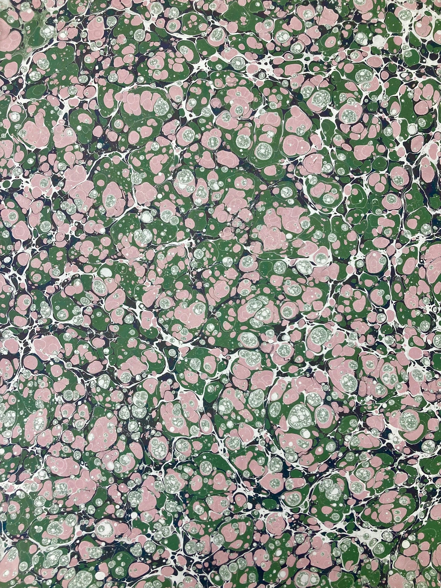 Green Pink Black Stone Hand Marbled Paper
