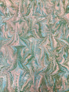 Green Pink Blue Feathered Hand Marbled Paper