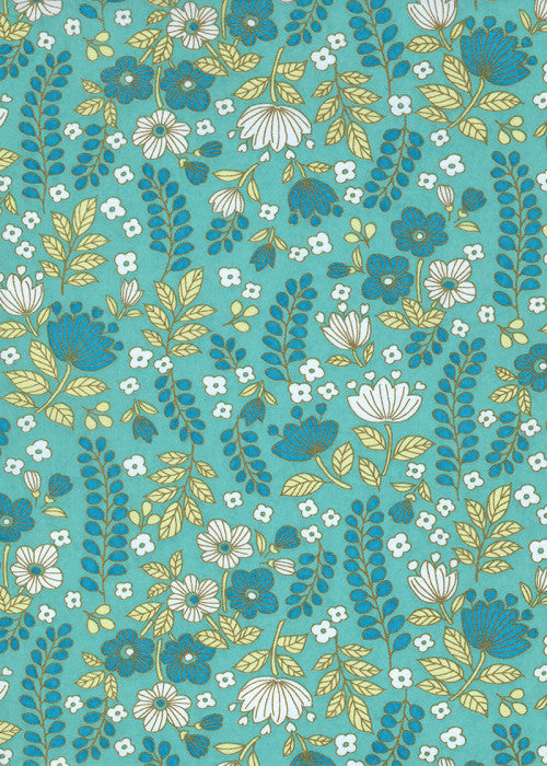 Chiyogami Turquoise Leaves - Liberties Papers
