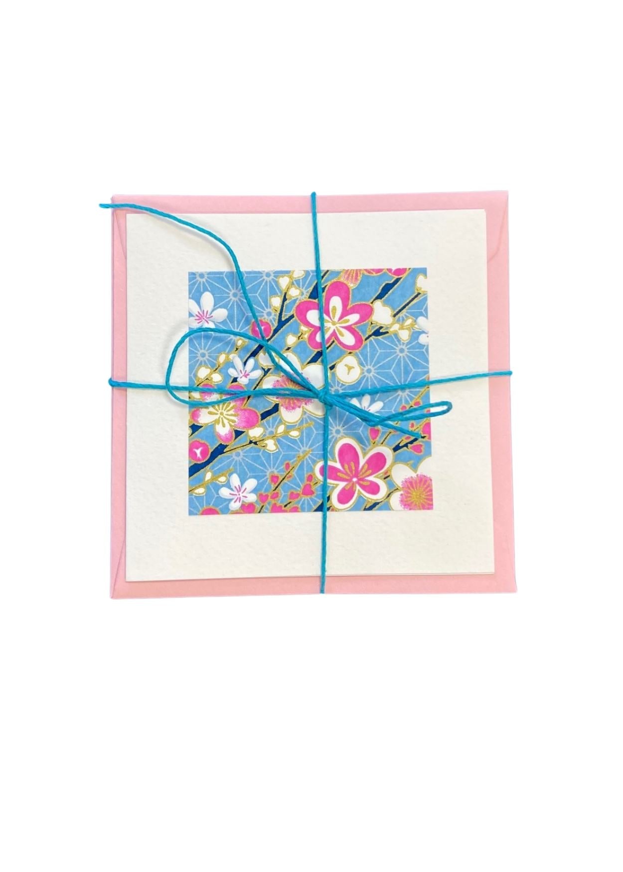 Hana Blossom Square Cards Pink on Blue - Liberties Papers